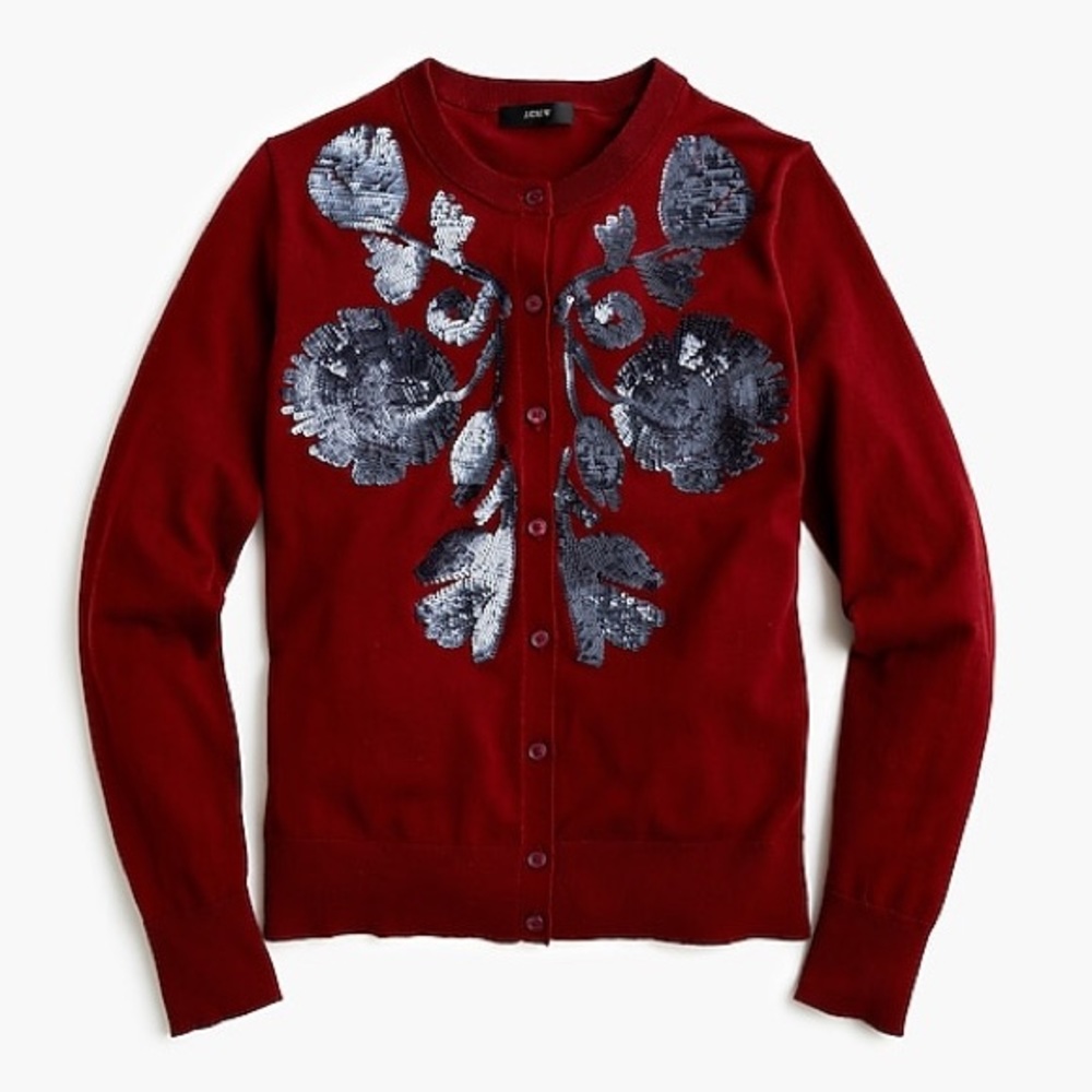 J Crew Sequin floral cotton Jackie cardigan